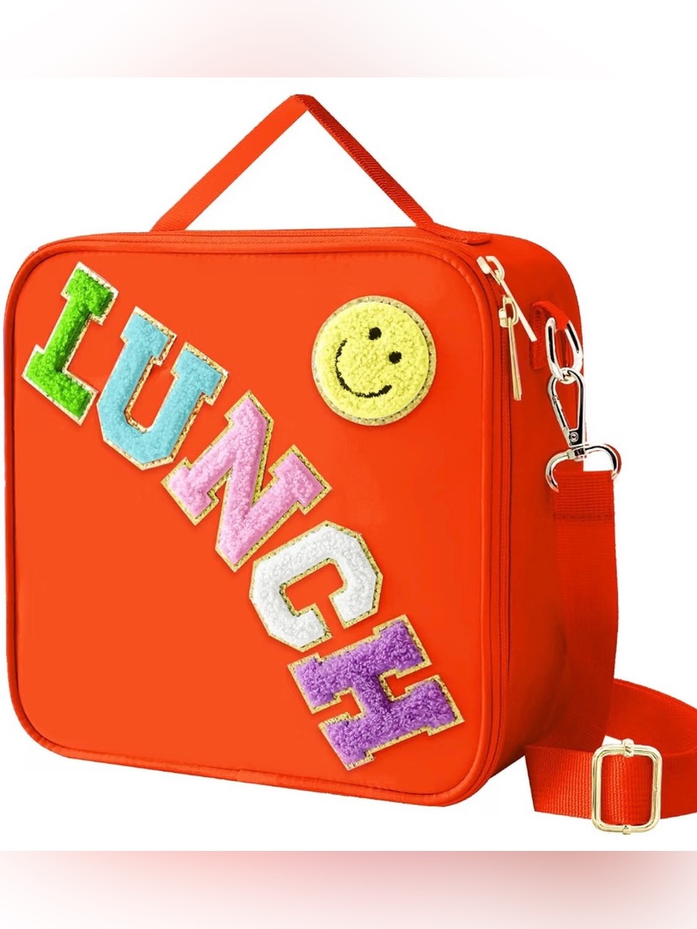 New! Orange Kids Crossbody Lunch Bag with Colorful Patchwork